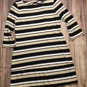 White House Black Market 3/4 Sleeve Dress in Black, White and Taupe